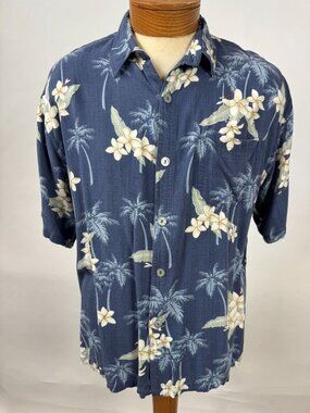 Coconut Breeze Hawaii Blue Floral Rayon Button-Up Shirt Mens L Vintage 2001